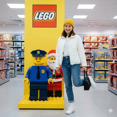 LEGO Store Photo Shoot with Person and Oversized Figures