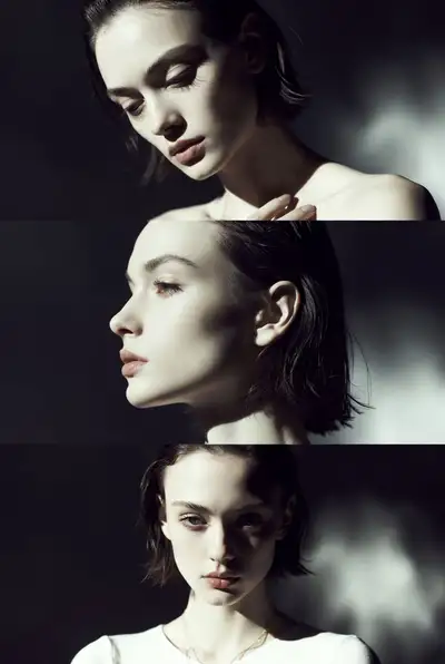 Monochrome fashion triptych with three cinematic portrait frames