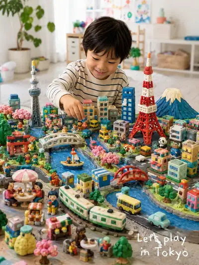 Von einem Kind gebaute Play-Doh-Miniaturstadt