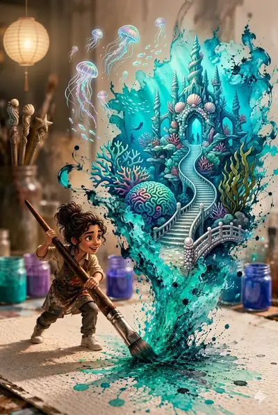 Pixar-style Artist Creating Magical Underwater Kingdom