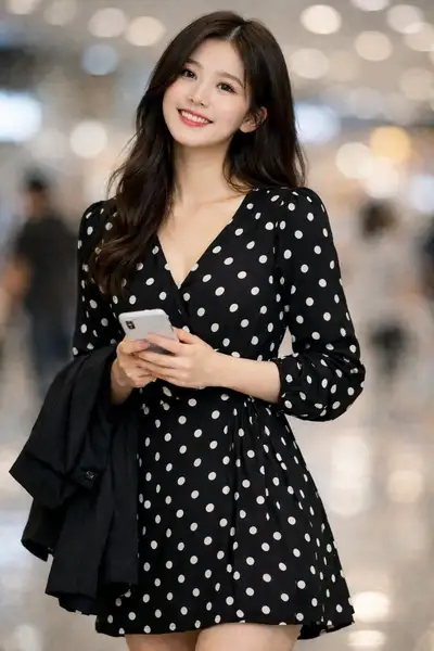 Airport Candid Style Portrait in a Polka Dot Dress
