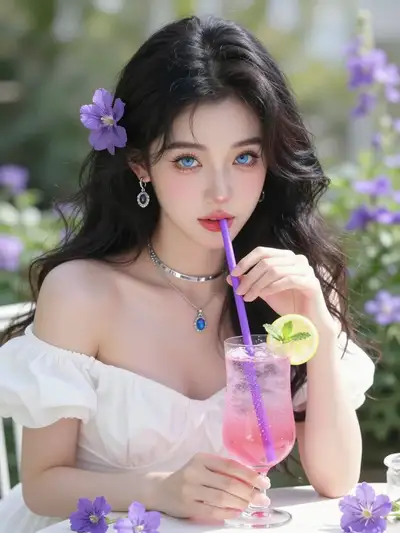 Vibrant illustration of a woman with iced pink lemonade