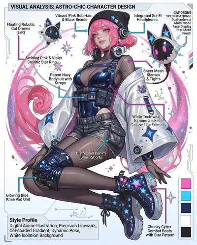 Anime girl floating in cosmic energy ring