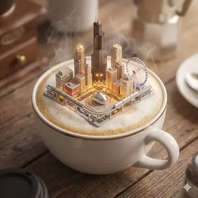 Miniature City on Cappuccino Foam