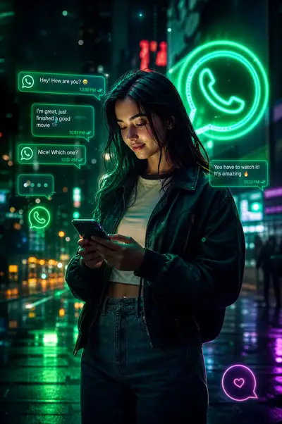 Neon cyber lifestyle messaging app portrait prompt