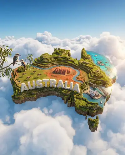 Floating miniature island poster shaped like any country