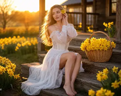 Golden Hour Daffodil Field Portrait