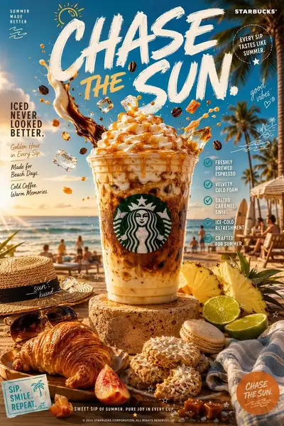 Starbucks summer beach campaign poster template
