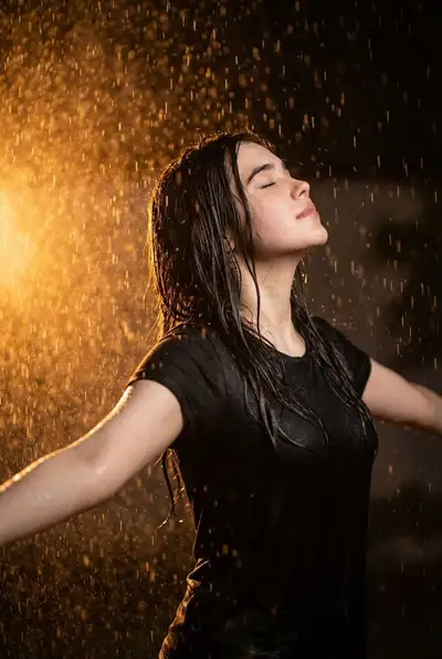 Cinematic Rain Portrait of Woman