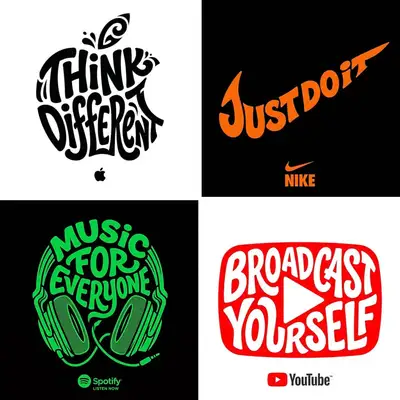 Typographic illustration shaped like an object with brand slogan