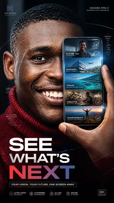 Future vision smartphone advertising poster prompt