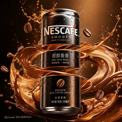 Nescafe coffee can poster with a segmented splash design