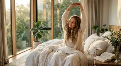 Cinematic Morning Portrait of a Woman in Bedroom