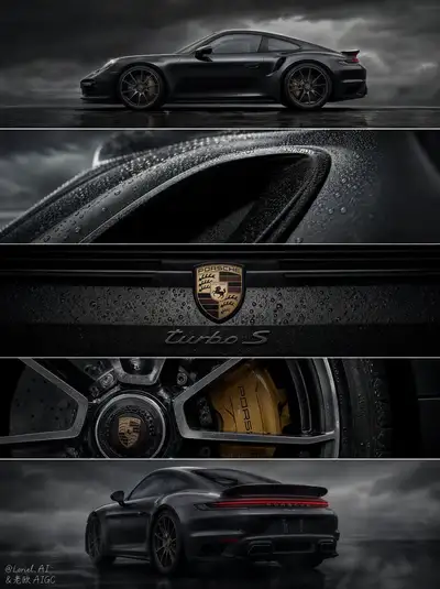 Visuel de campagne ultra premium en 5 panneaux de la Porsche 911 Turbo S