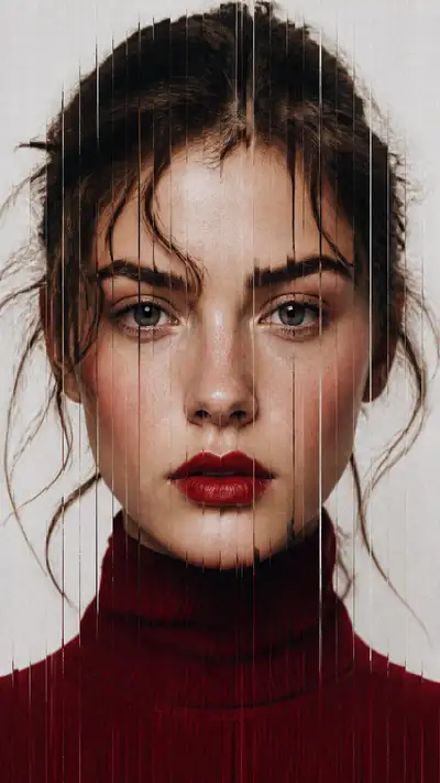 Vertical slice glitch fashion portrait prompt (JSON format)