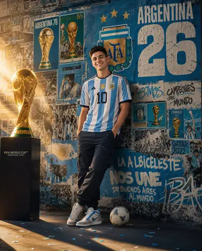 Argentinien-WM-Fan-Poster vor einer Mural-Wand