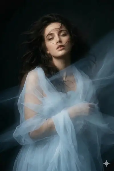 Cinematic Portrait of Woman in Tulle