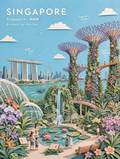 Pastell-Papiercollage-Reiseposter-Vorlage für botanische Gärten
