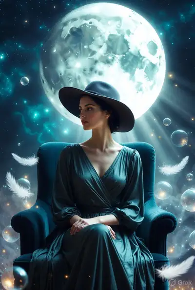 Surreal Fantasy Woman in Moonlit Room
