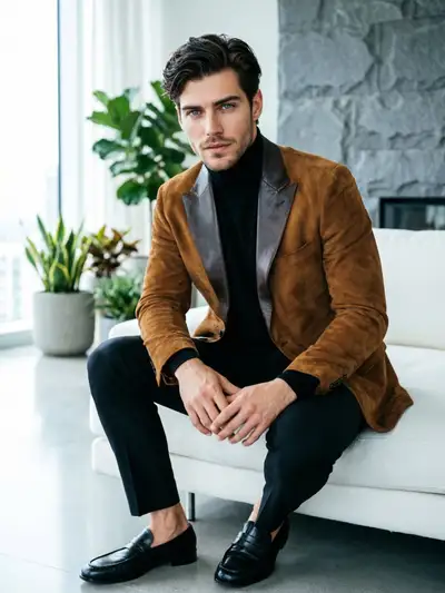 Editorial Portrait of Man in Brown Suede Blazer