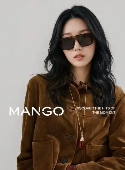 MANGO-style fashion ad portrait with suede jacket