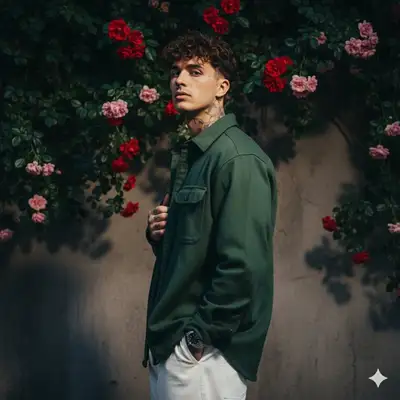 Cinematic Portrait of Young Man with Roses