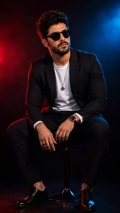 Cinematic Red and Blue Luxury Man's Fashion Portrait