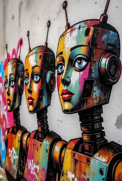 Banksy-style Rusted Robots Wall Art