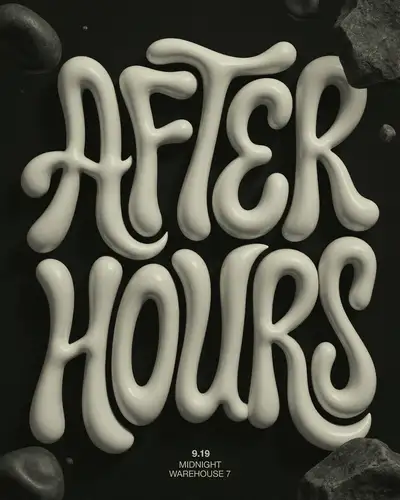 Póster de evento After Hours con tipografía 3D