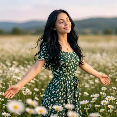 Cinematic Portrait in Daisy Field