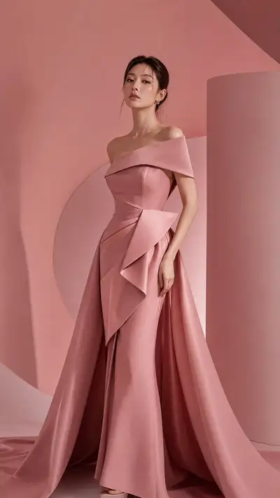 Monochromatic Editorial Portrait of Woman in Couture Gown
