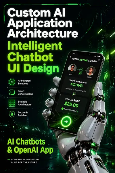Robotic hand referral app advertisement in cyberpunk style