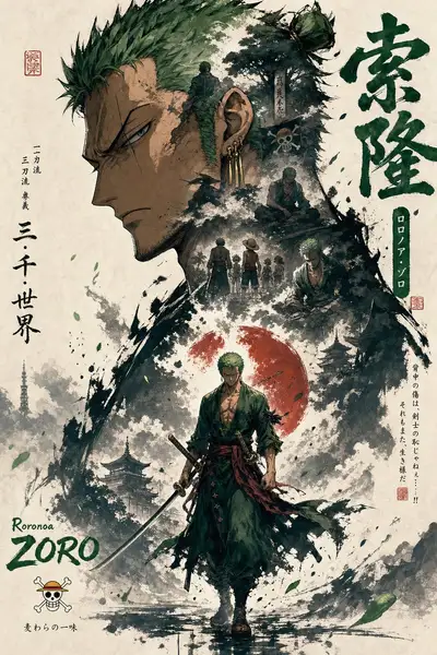 Roronoa Zoro Propaganda-Stil Charakterposter