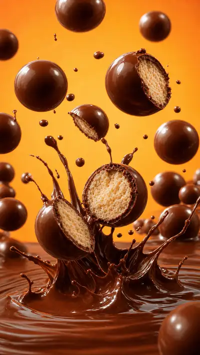 Ultra realistic chocolate covered biscuit commercial product shot