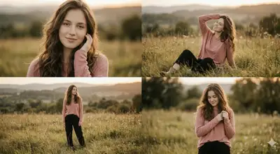 Golden Hour Meadow Portrait Quad-Grid