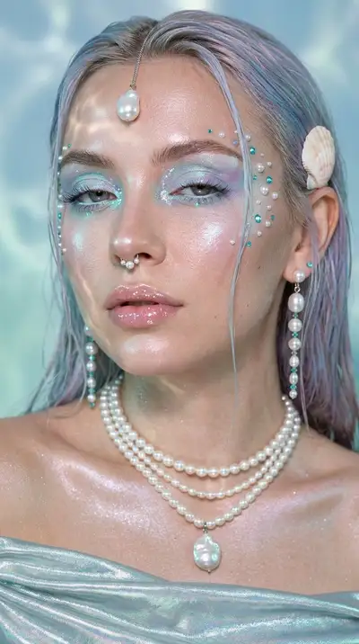 Luxury Pearl Aqua Mermaid Portrait Prompt