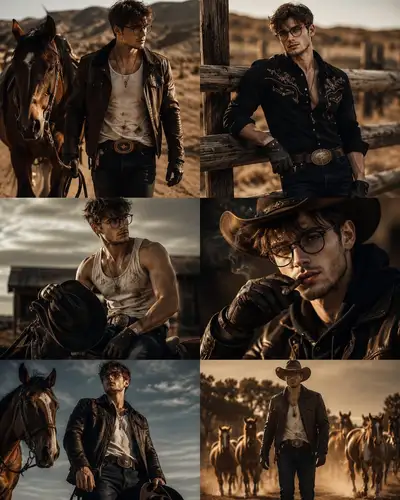 Collage de retrato de vaquero rudo en un rancho