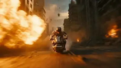 Dystopian Hover Motorcycle Chase Epic Action Sequence