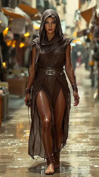 Rainy Ancient Marketplace Woman