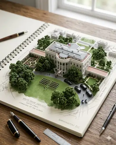 Miniature White House Diorama from Sketchbook