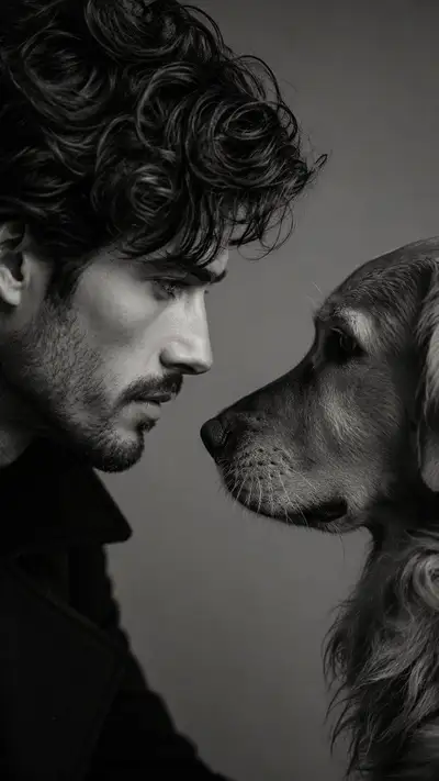 Intimes Schwarz-Weiß-Studio-Porträt mit einem Hund