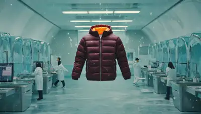 Producto fotografiado de chaqueta acolchada marrón flotando