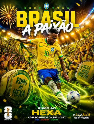 Brazil World Cup 2026 fan poster with fireworks