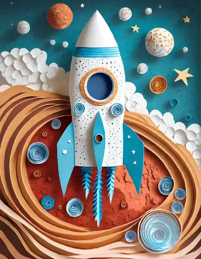 Arte em Papel Quilling Foguete em Marte