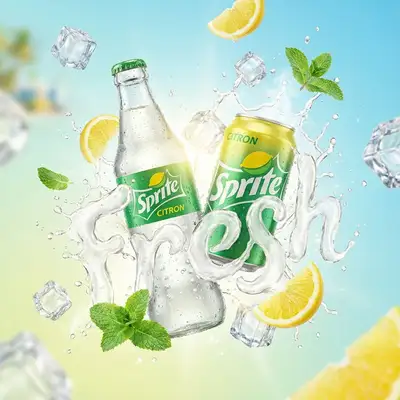 High-end beverage advertising splash with liquid typography