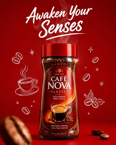 Minimal red coffee jar advertising poster layout