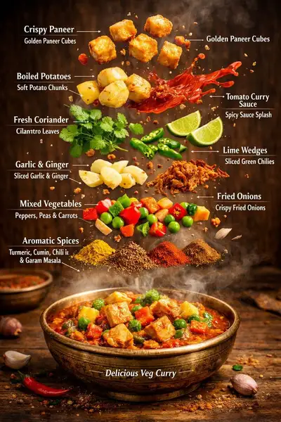 Indian Vegetarian Curry Floating Ingredients Infographic