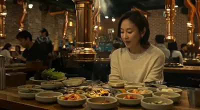 Filmisches Video-Prompt einer Frau, die koreanisches Bulgogi isst