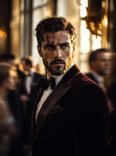 Elegant Party Portrait in Velvet Suit