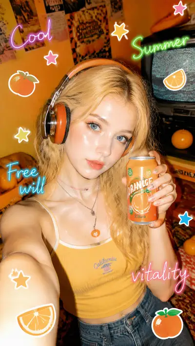 Y2K Retro Pop Selfie with Stickers and Neon Text